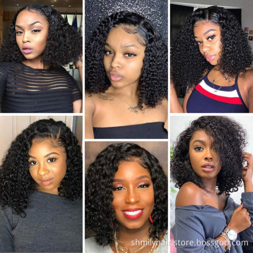 Wig Vendors Wholesale Afro Kinky Curly Bob Lace Front Wig Natural 1b Color Peruvian Cuticle Aligned Virgin Hair Short Bob Cut